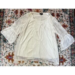 Cal Style Tiered Sheer Layered Lace Bell Sleeve  Gauzy Tunic Top Women XLarge